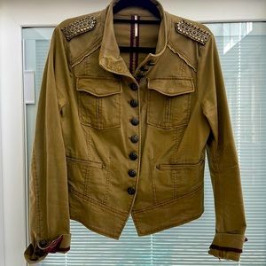 Free People Military Jacket. Color is like a Dijon Mustard w Burgandy Trim Large